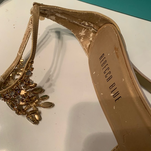 Rebecca Blue, dress shoes size 10, Gold, crystal details around ankle strap. 4” - Picture 10 of 10